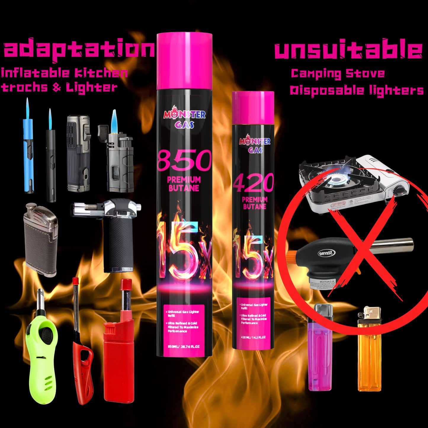 Monster Gas (Premium Butane) 430ml & 850ml